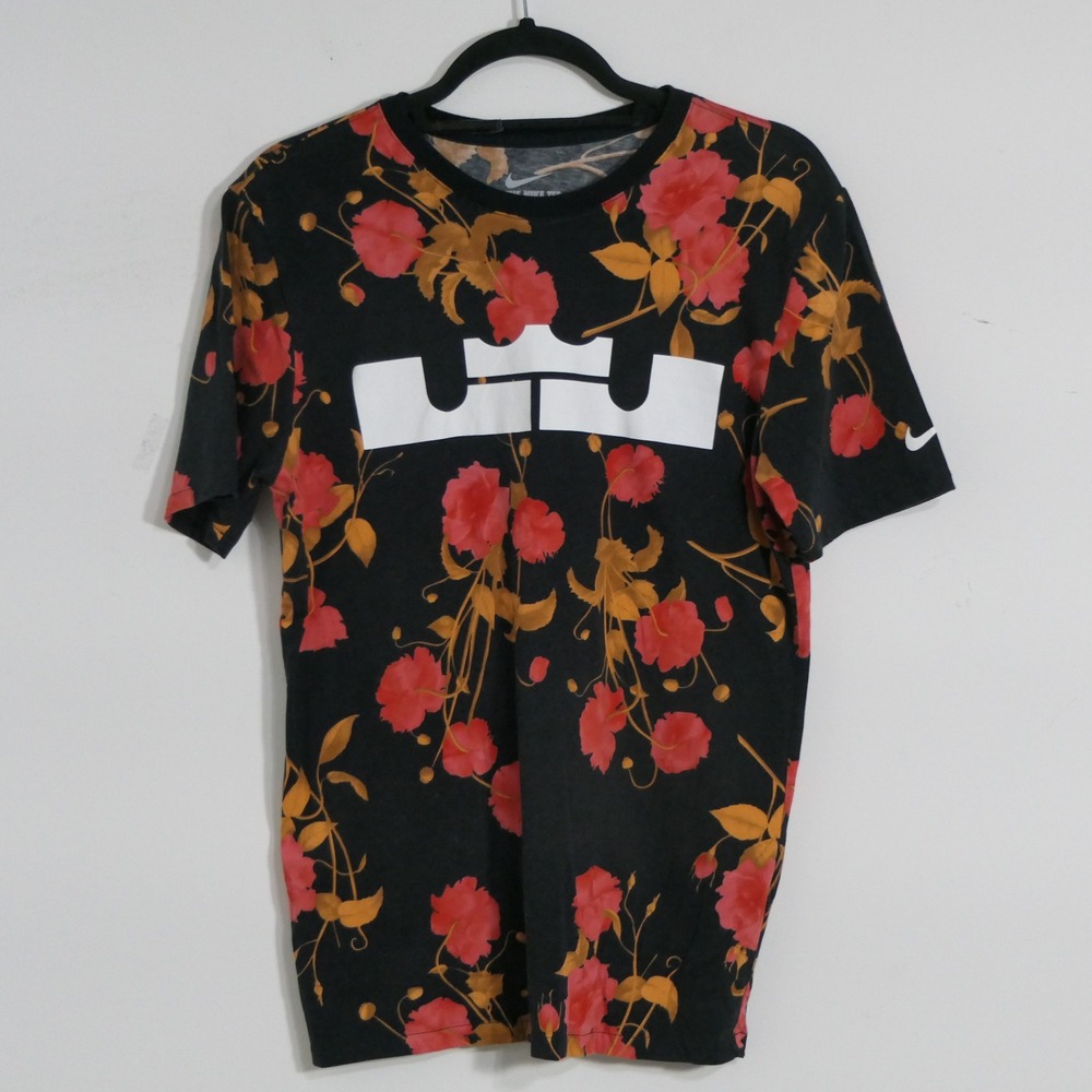 Nike Mens LeBron James Floral Crown T-Shirt M Black Red Hot Lava Sportswear